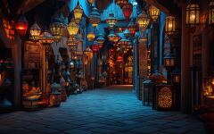 Lantern lit Moroccan Market at Night With Vibrant Allure