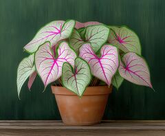 Lush Caladium With Heart Shaped Leaves in Terracotta Pot