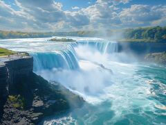 Majestic Cascade of Niagara Falls Under a Bright Sky