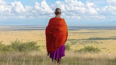 Majestic Maasai Woman Gazes Over Maasai Mara Landscape