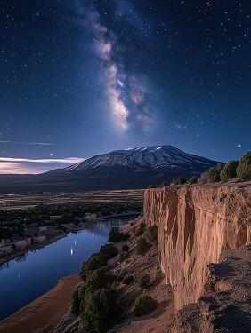 Majestic Mountain Under a Starry Night Sky