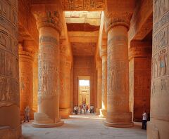 Majestic Sandstone Columns in Karnak Temple at Luxor