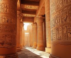 Massive Sandstone Columns in Karnak Temple With Hieroglyphs