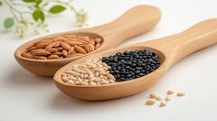 Mixed Grains Displayed in Wooden Spoons for Culinary Use