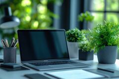 Modern Office Workspace With a Laptop and Greenery