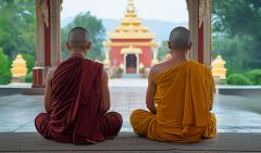 Monks in Meditation at Temple in Myanmar