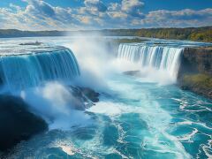 Niagara Falls Cascading Under a Brilliant Sky