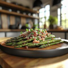 Savory Bacon Parmesan Asparagus Delight in a Rustic Kitchen