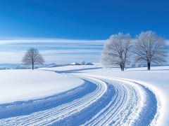 Scenic Winter Landscape With Snow Covered Trees and Path