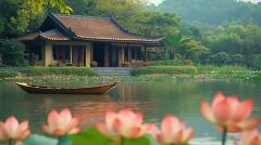 Serenity of a Vietnamese House by a Tranquil Pond