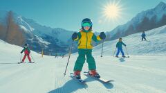 Skier Enjoys Sunny Day at Mountain Resort