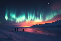 Spectators Admiring the Northern Lights at Twilight