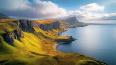 Stunning Coastal Cliffs of Isle of Skye During Golden Hour