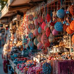 Vibrant Handmade Market Stand Glowing in Sunlight