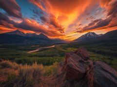 Vibrant Sunset Illuminating Majestic Mountain Landscape