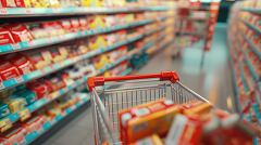 View of a Vibrant Food Store With Packed Shopping Trolley