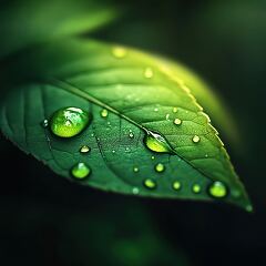 Water Dew Enhance the Beauty of a Green Leaf