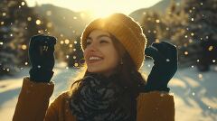 Winter Joy in the Snowy Mountains With a Radiant Smile