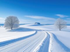 Winter Landscape With Snow Covered Hills and a House