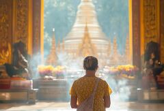 Worshippers Present Offerings at Shwedagon Pagoda in Yangon