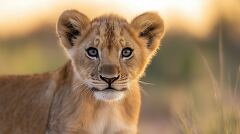 Young Lion Cub Observing Its Surroundings in the Wild