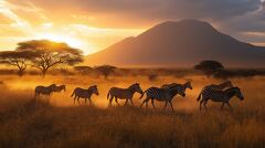 Zebras Migrating at Sunset in Samburu National Reserve