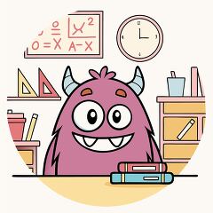 Playful Monster Enjoys Learning in a Colorful Classroom