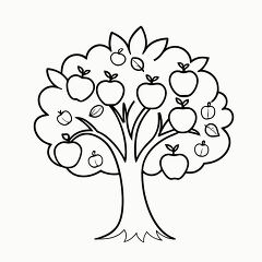 Printable Black Outline of a Fruit Tree Design for Coloring