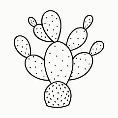 Printable Black Outline of a Prickly Pear Cactus Design