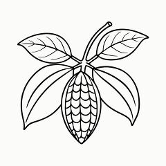 Printable Black Outline of Cocoa Plant With Leaves