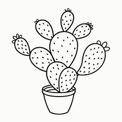 Printable Black Outline of Prickly Pear Cactus for Coloring