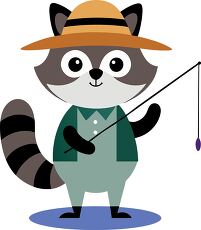 Raccoon in a Straw Hat Fishing by the Lake