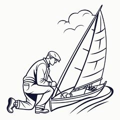 Sailing Enthusiast Preparing a Small Boat for Adventure