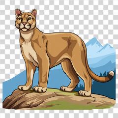 Simple Cartoon Drawing of a Mountain Lion Standing on Rock