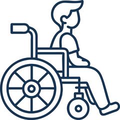 special needs student in wheelchair blue line icon