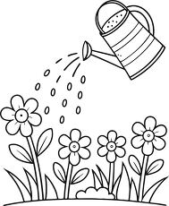 Spring Coloring Page Watering Can and Flowers