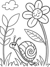 Spring Snail Coloring Page With Flower & Cloud