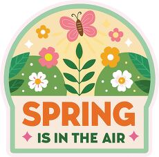 Spring Sticker Featuring Flowers and a Butterfly Design