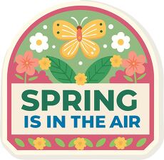 Spring Sticker With Butterfly And Flowers