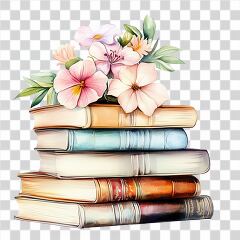 Stack of Books Adorned With Fresh Flowers in a Cozy Setting