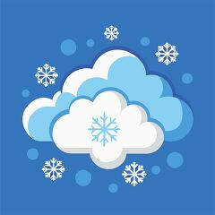 Stylized Clouds with Snowflakes on Blue Background