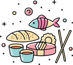 sushi sashimi colorful playful icon clip art