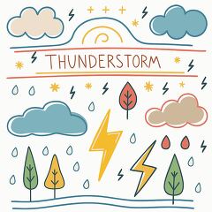 Thunderstorm Clip Art Showing Weather Elements and Nature