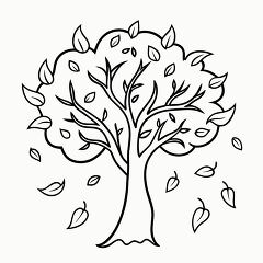 Tree With Falling Leaves Black Outline for Printing