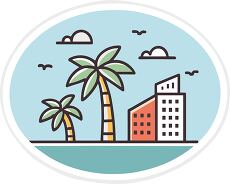 Tropical Vacation Beach Scene Cartoon Illustration