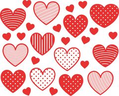 Vector art set of red hearts in various patterns