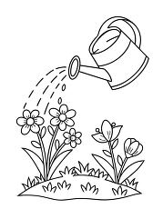 Watering Can and Flowers Coloring Page