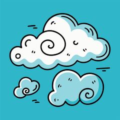 Whimsical Cartoon Clouds on Turquoise Background