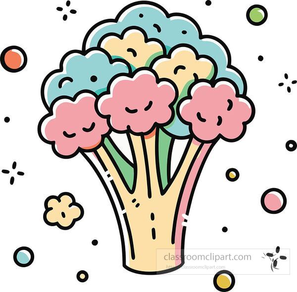 broccoli Whimsy Pastel Doodle clip art