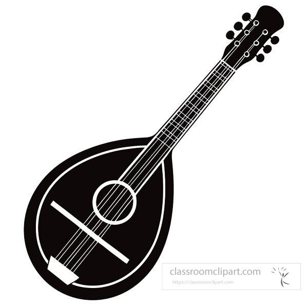 Black silhouette of a mandolin displayed on a white background